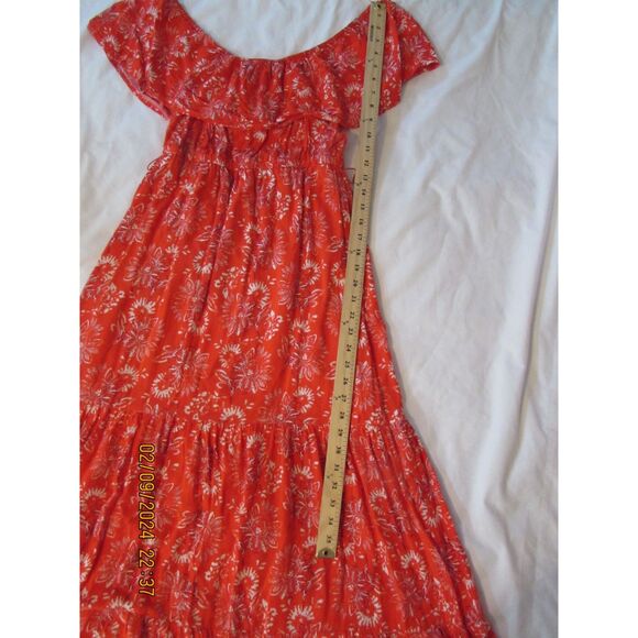 FLYING TOMATO SIZE M MAXI DRESS RED LINED FLORAL PRINT BOHO TIERED - Picture 4 of 7